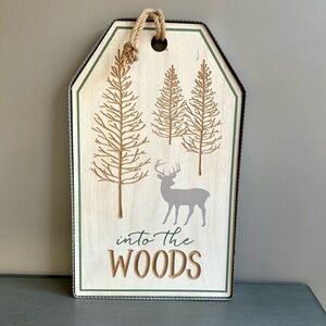 Holiday Seasonal Christmas Decor Large Woodland Sign Into The Woods Deer Trees